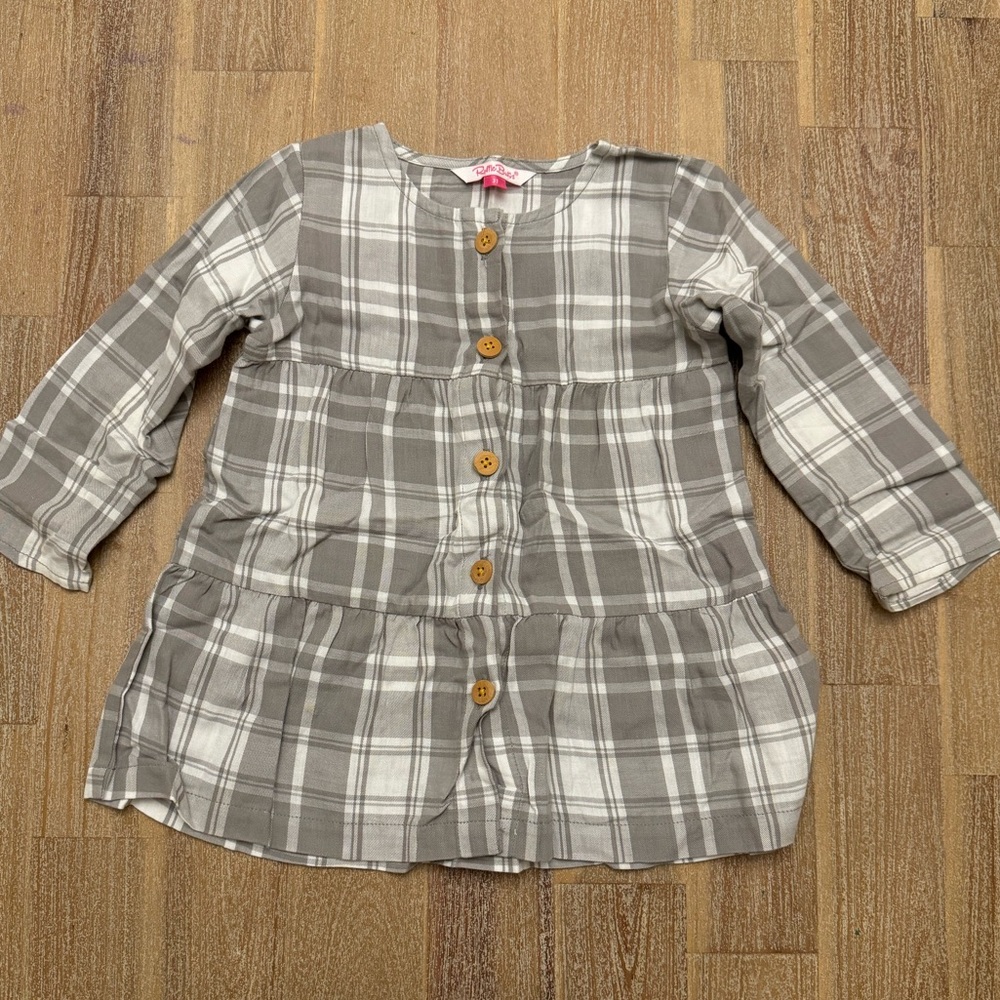 Grey Ruffle Butts Plaid Dress 3T